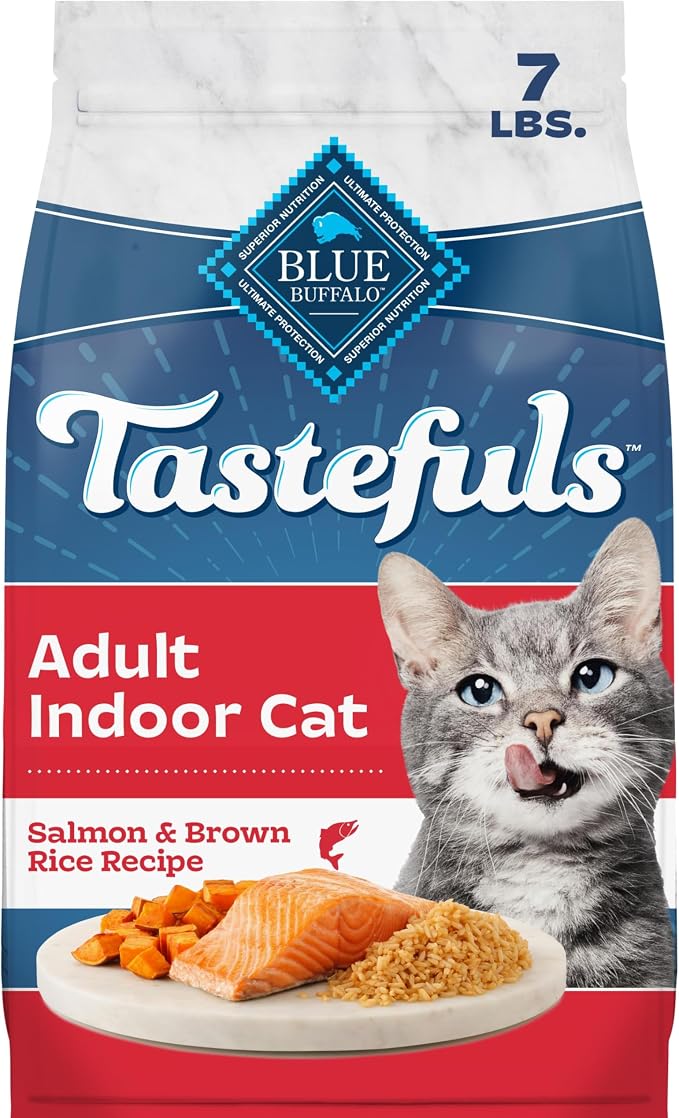Blue Buffalo Tastefuls Salmon Adult Indoor Dry Cat Food, 7 lb | Salmon & Brown Rice Recipe, Antioxidant-Rich LifeSource Bits, No Corn, Wheat, or Soy
