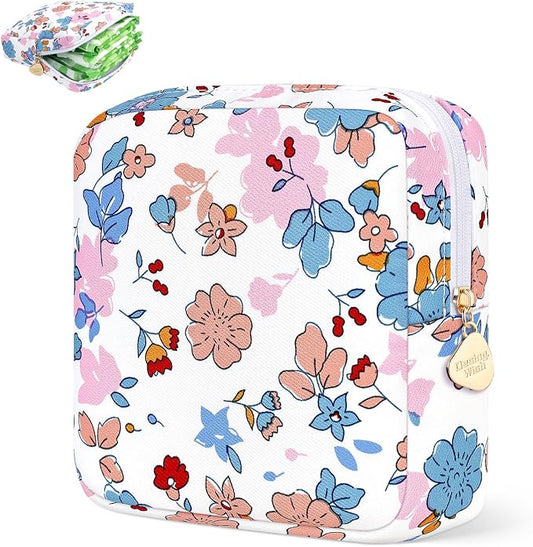 Sanitary Pad Storage Bag Portable Period Bag for Teen Pads/Sanitary Napkins/Small Tampons, Sanitary Napkin Storage Bag First Period Gifts for Teen Girls (Summer Floral)
