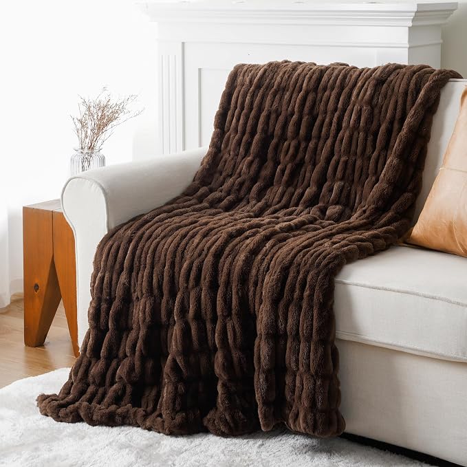 BATTILO Luxury Faux Fur Throw Blanket for Couch, 60"x80", Double Side