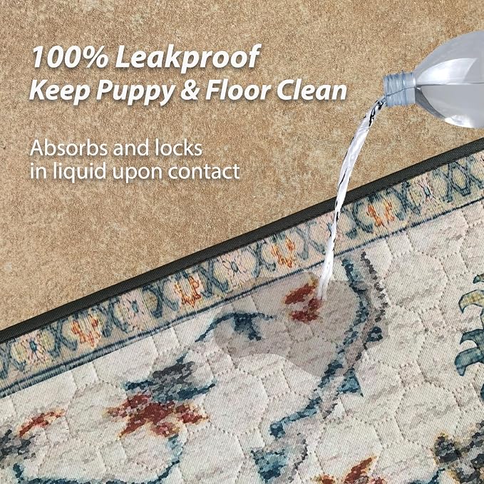 nunubaby Washable Pee Pads for Dogs, Stylish, Non-Slip and Leak-Proof Pee Pads. Reusable Potty Pads for Dogs for Crates and Floors.(Beige/Floral, 18" x24" )