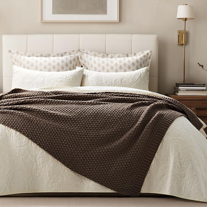 EVERGRACEHOME Chunky Chenille Knit Throw Blanket, 50 x 60, Cocoa Brown | Sculpted Moss Stitch, Chic Modern Farmhouse, All-Season Warmth, OEKO-TEX® Certified, Elegant Blanket for Couch, Bed, Sofa