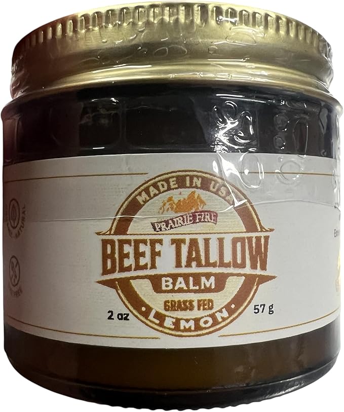Grass Fed Beef Tallow Balm - 2 oz - Grown and Made in USA - Organic Grass Fed and Finished Tallow - Moisturizing Skin Care Lemon
