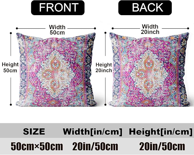 Boho Throw Pillow Covers 20x20 inch Set of 2,Soft Pillowcases Bohemia Carpet Printing Pattern Decorative Sofa Living Room Bed Square Pillow Case Cushion Cover-Purple