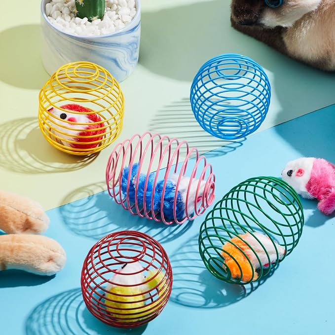 Jecery 5 Pcs Cat Toys Spring,Mouse,Bright Color