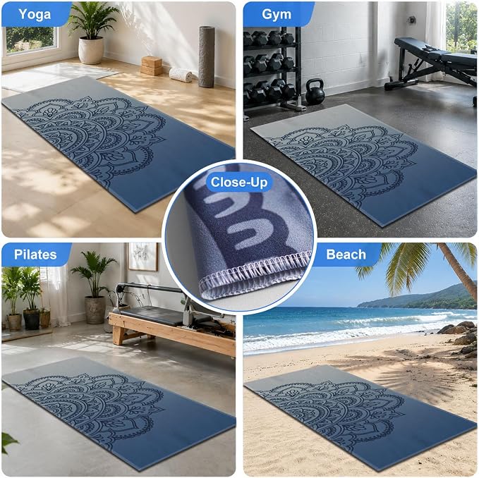 Yoga Mat Towel, Hot Yoga Non Slip with 4 Corner Pockets, 70 x 26 in | Soft Absorbent Microfiber With Four Corner Pockets, Fits Over Yoga Mats For Hot Yoga, Pilates, Gym, And Travel