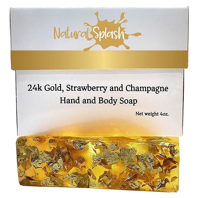 24k Gold flakes, Strawberry and Champagne Hand and Body Soap – Vegetable Collagen, Aloe Vera, and 24k Gold flakes - A luxurious treat by Natural Splash - Perfect for gifting or indulging yourself.
