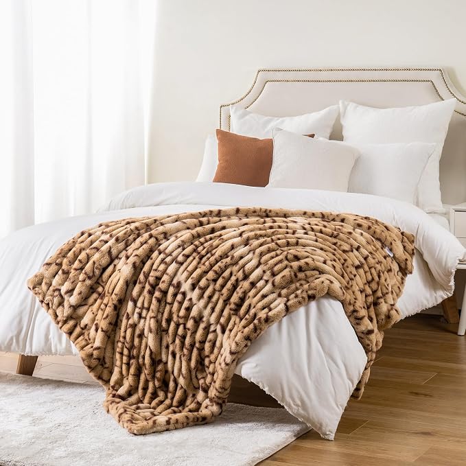 BATTILO Faux Fur Throw Blanket for Couch, 60"x80", Double Side | Cozy Mink Plush Soft Bubble Blanket, Leopard Print Faux Fur Blanket For Bed, Sofa, Living Room