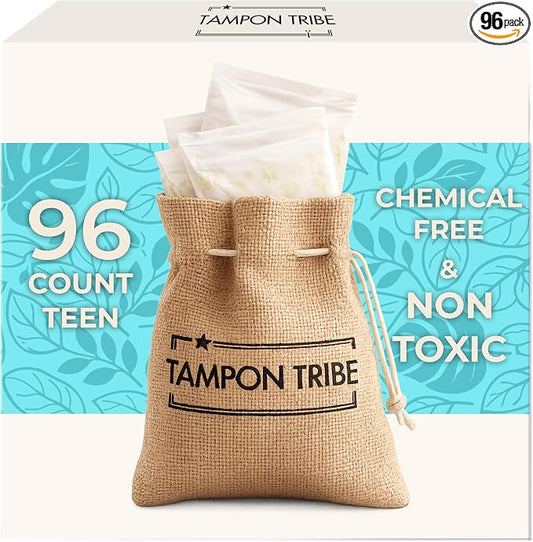Tampon Tribe Organic Cotton Pads for Teens | 96 Absorbent Period Pads with Wings | 100% Organic Cotton, Hypoallergenic, Metal and Chemical-Free with Anti-Leak Edges | 96 Count - Teens