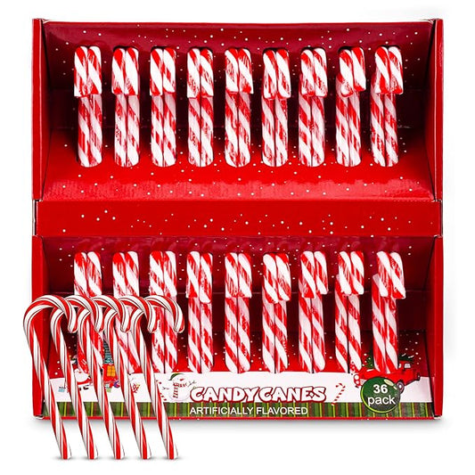 Christmas Candy Canes 36 Pack - Classic Red & White Peppermint Sticks Individually Wrapped - Bulk Christmas Candys for Holiday Treats, Decorations, Stocking Stuffers & Gifts