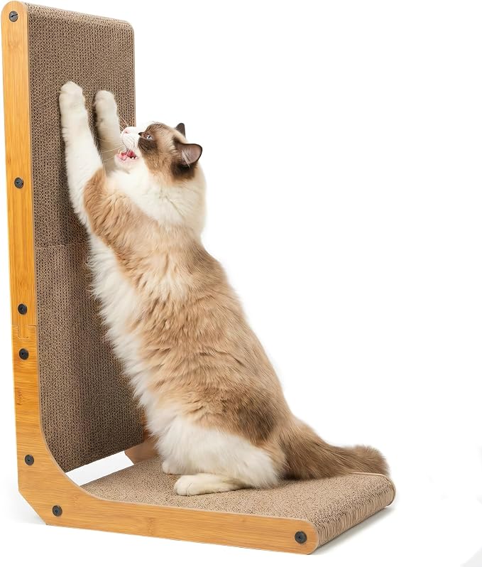 PatiencET L Shape Cat Scratcher, 26 Inch Cardboard Scratch Pad | For Indoor Cats, Large Vertical Scratch Board, Furniture Protector