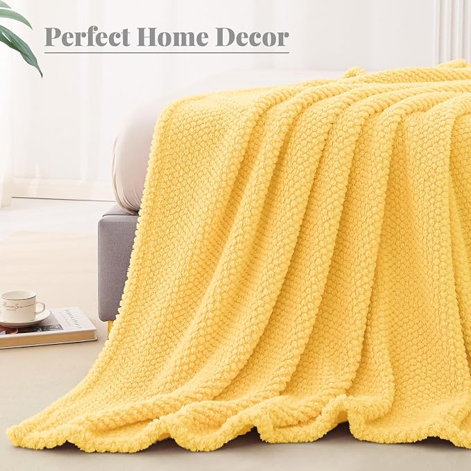 Whale Flotilla Soft Fleece Twin Size Bed Blanket, Yellow | 60x80 Inch, Suitable for Bed, Fluffy Fuzzy Jacquard Blankets for All Season, Lightweight and Cozy