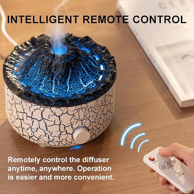 YALEDI Aromatherapy Essential Oil Diffuser, 560ml Ultrasonic Cool Mist Diffuser/Humidifier with Flame & Volcano 2 Mist Mode, for Bedroom,Office,Home, Auto Shut-Off, Remote Control, Gift (White)