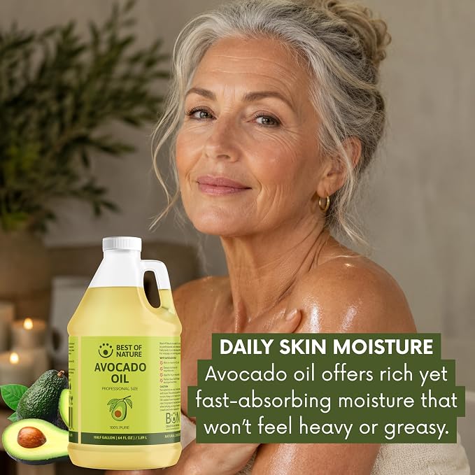 Best of Nature 100% Pure Avocado Oil – Natural Massage Oil, Moisturizing Body & Hair Oil, Unscented Skincare & Carrier for Essential Oils, 640 Fl Oz