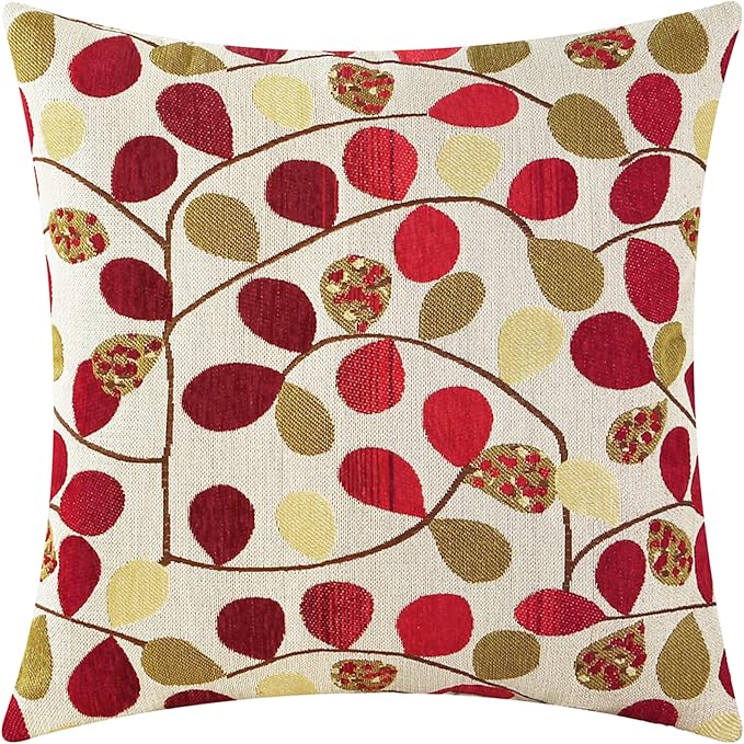 CaliTime Fall Decorative Throw Pillow Covers 18 X 18 Inches Ecru Red | Luxury Chenille Cute Leaves Cushion Case Shell for Couch Sofa Bed Living Room Home