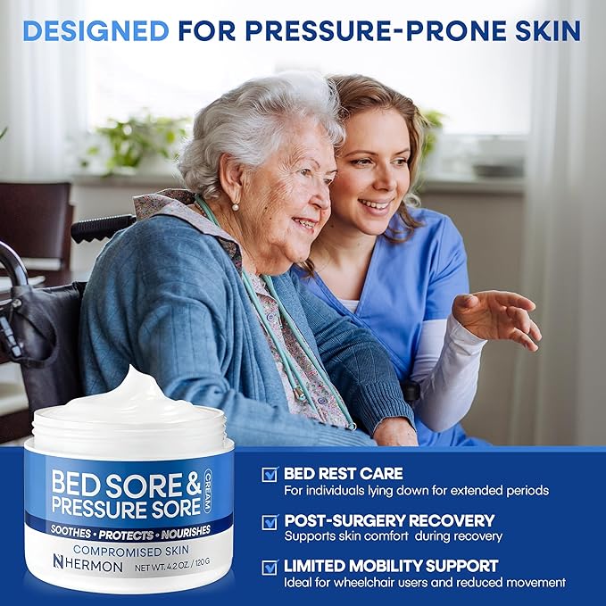 Hermon Bed Sore & Pressure Sore Fast Healing Cream – Skin Care Cream for Compromised Skin, Helps Support Healing of Bed Sores, Pressure Sores, Chafing, Minor Burns & Sunburn – 4.2 oz