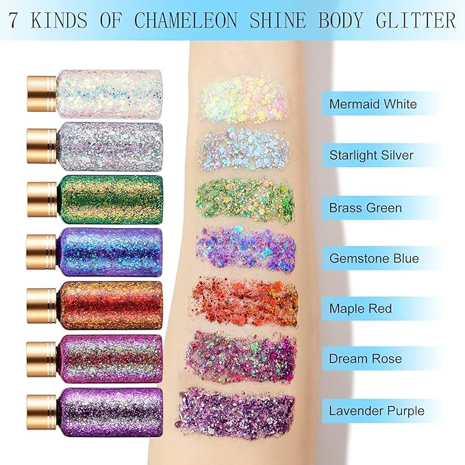 Cool Black Face Body Hair Glitter Gel for Halloween Party Festival Rave Accessories, Long Lasting Shimmer Holographic Chunky Mermaid Sequin Sparkling Paint Makeup for Women Kids, 1oz