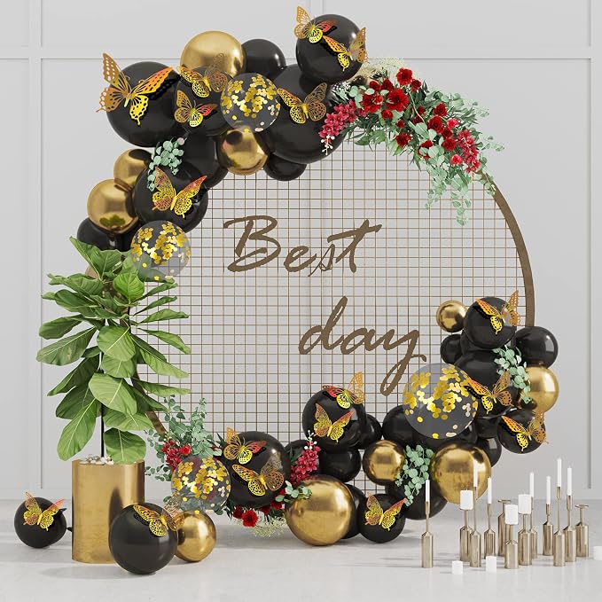 SAOROPEB 3D Butterfly Wall Decor 48 Pcs Laser Gold Butterfly Decorations | 4 Styles 3 Sizes, Birthday Decorations Butterfly Party Decorations&Butterfly Cake Decorations-Removable Gold Butterfly