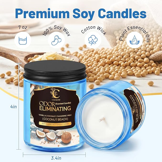 Coconut Odor Eliminating Candles, Pet Scented Candles for Home, Single Wick Soy Candle Gifts for Women, Men, Ideal for Creating Relaxing Atmosphere, Over 50 Hours of Burn Time