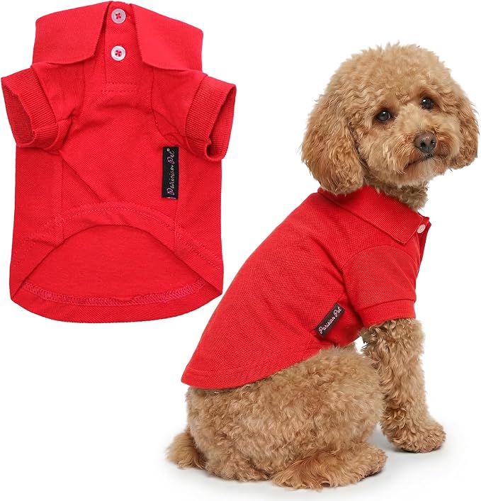Parisian Pet Dog Polo Shirt – Classic Red Cotton Pet Apparel with Collar & Buttons, Soft Breathable Puppy T-Shirt, Cute Dog Clothes - Ideal Summer Clothes for Large Dogs - Shirts for Dogs Boy Girl