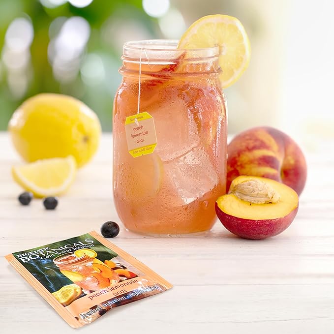 Bigelow Botanicals Cold Water Infusion Peach Lemonade with Acai, Caffeine Free Herbal Tea with Peach and Lemonade Flavor, 18 Count Box (Pack of 6), 108 Total Tea Bags