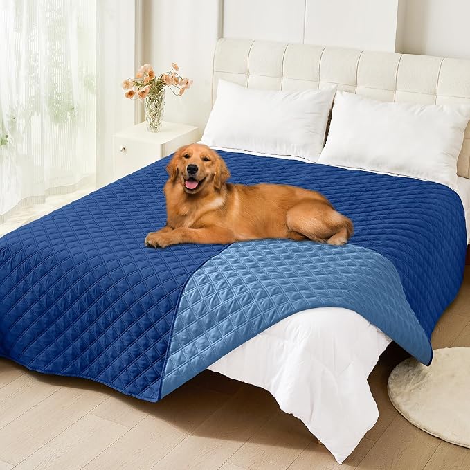 Smiry Waterproof Reversible Dog Bed Cover Pet Blanket | Pet Friendly, Soft Fabric, Washable Dog Blanket for Furniture Bed Couch Sofa, Checkered (82"x102", Navy/Blue)