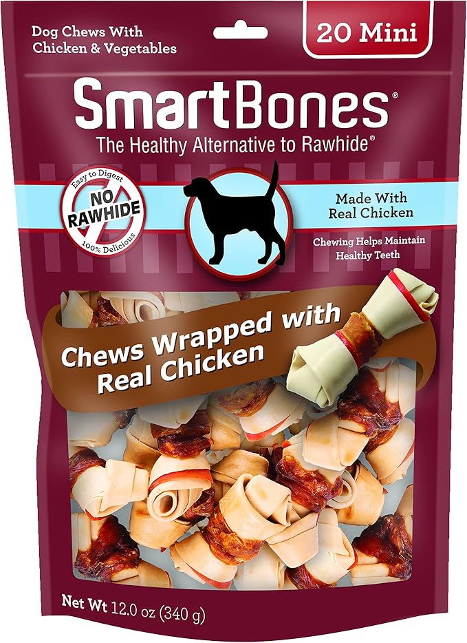 SmartBones Mini Chicken-Wrapped Bones Rawhide-Free Dog Treats, 20 Count | With Real Chicken & Veggies, Easy To Digest Chew, Vitamin & Mineral Enriched, Helps Maintain Healthy Teeth, For Small Dogs