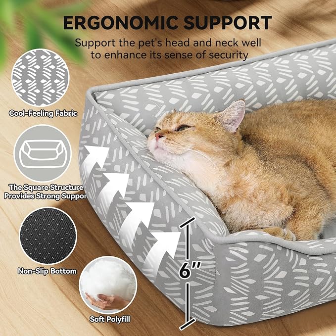 Zerbuger 20in Grey Pattern Rectangle Cat Dog Bed Machine Washable Sofa | Sleeping for Large Medium Small Pets Indoor Outdoor, Non-Slip Bottom Soft Puppy Bed Durable Orthopedic Calming Pet Cuddler