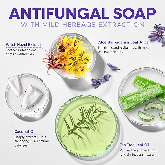 Hermon Antifungal Bar Soap: Antifungal Soap for Ringworm, Jock Itch & Athlete's Foot with Tea Tree Oil - Tolnaftate 1% Medicated Anti Fungal Treatment Bar for Skin Fungus - 2 Bars