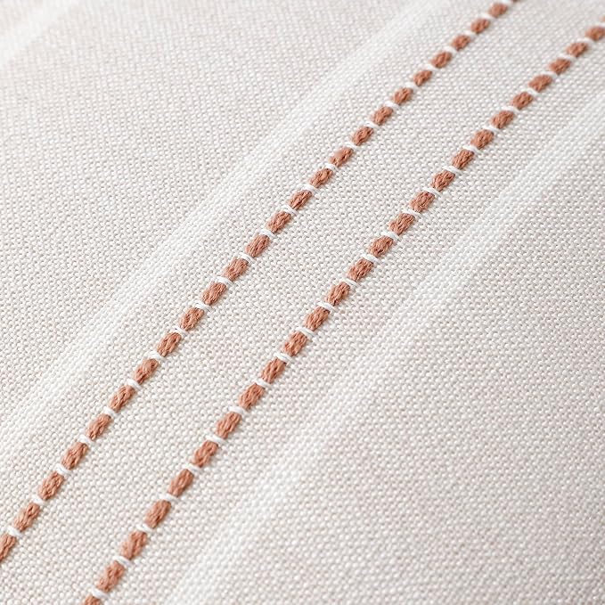 Hckot Terracotta Throw Pillow Covers 12x20 Set of 2 Striped Pillow Covers | Farmhouse Decorative Pillows Textured Linen Square Cushion Covers for Sofa Couch Bed Living Room Decor(Camel)