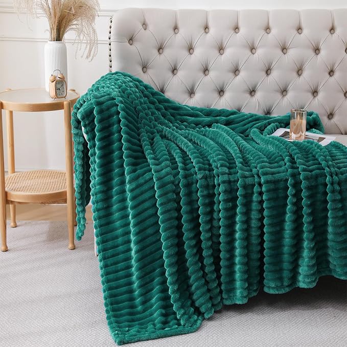 Teal Throw Blanket for Couch Sofa 50x60 inches Striped Design | Fleece Blankets Room Home Decor Lightweight Plush Soft Cozy Gifts for Women Mom
