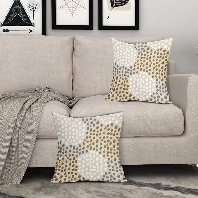 Brown White Pillow Covers 18x18 Set of 2 Boho Gray Polka Dot Throw Pillows Modern Trendy Print Decorative Outdoor Farmhouse Pillowcase Cushion Cover Linen Pillow Case Decor for Home Sofa Couch Bed