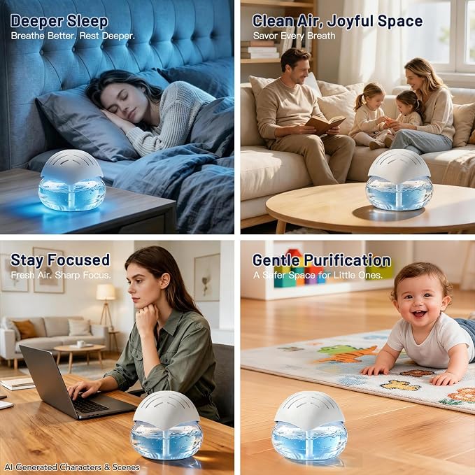 BBMars Essential Oil Diffuser, Water Washable Aromatherapy Air Purifier with 7 Colors LED Night Light, Portable Mini Air Freshener Cleaner for Smoke Pet Odor Home Office Bedroom