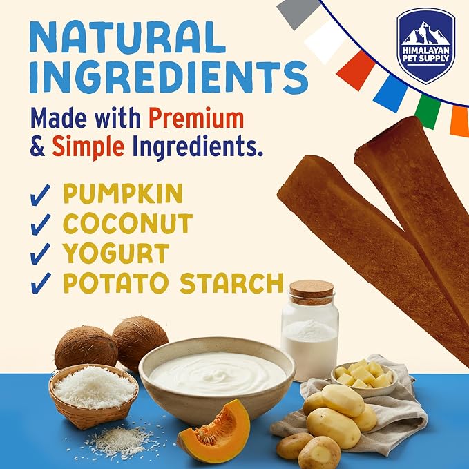 Himalayan Dog Chew Yogurt Sticks, Probiotic Dog Treats, Pumpkin, 5 Treats | Dog Chews With Prebiotics, Probiotics & Protein, Digestive Support, Lactose & Gluten Free, Natural Dog Treats for All Breeds