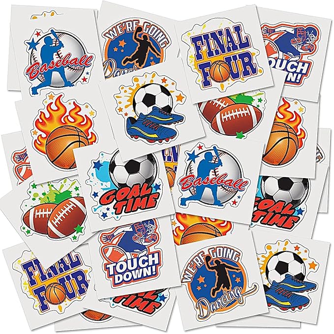 ArtCreativity Sports Individual Pre-Cut Temporary Tattoos for Kids - Pack of 144 Kids Sport Tattoos Non-Toxic 2 Inch - Soccer, Baseball, Football, Basketball Party Favors and Goodie Bag Stuffers