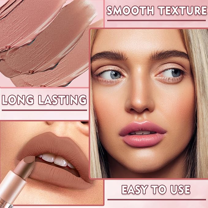 Matte Nude Lipstick Velvet Lip Gloss Non-Fading Non-Sticky Cup Nude Lipstick Matte Lip Stain Long Lasting Waterproof Lipstick for Women Girls Daily Lip Makeup-604 Dolce Vita