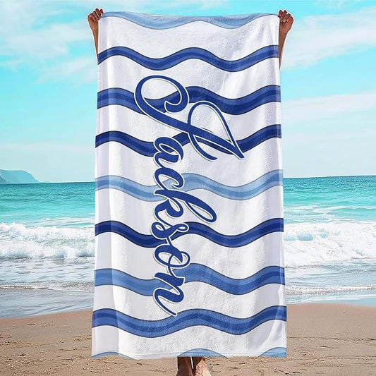 JML Custom Beach Towel with Name, Personalized Microfiber Beach Towel with Name, Large, Soft, Quick Dry & Absorbent for Swim, Pool,Adult,Summer Holiday,Vacation,Travel,Gift for Anniversary, Birthday