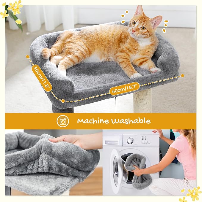 PAWZ Road Cat Scratching Post with Bed, Small Cat Tower with Pad & Ball | 19” Cat Stand with Padded Removable Bed, Full Sisal Scratching Post & Scratcher Pad Dual Play Ball for Kittens & Indoor cats