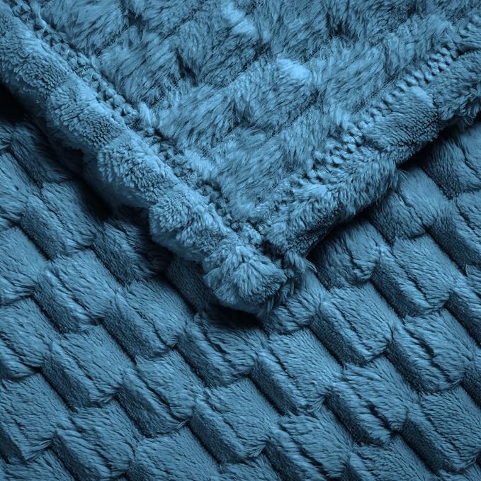 Excervent Hexagon Jacquard Throw Blanket for Bed, 50x70 Inches, Navy Blue | Decorative Fuzzy Flannel Fleece Throw Blanket for Sofa Bed Couch, Super Soft Cozy, Suitable for All Seasons