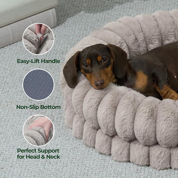 BALANCE Luxury Donut Dog Bed, 30 Inches Round Dog Bed Medium Size Dogs Washable, Orthopedic Calming Dogs Bed for Pets with Anti-Slip Bottom, Oatmeal