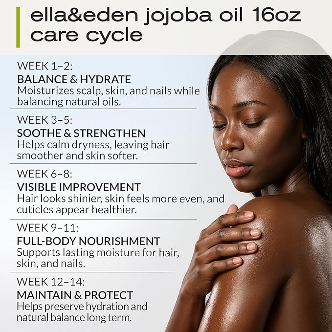 Ella & Eden 8 Oz Organic Jojoba Oil For Hair – USDA Certified, 100% Pure Cold-Pressed & Unrefined Moisturizer for Hair, Skin, Face & Nails, Hexane-Free Carrier Oil - Food Grade Plastic Bottle