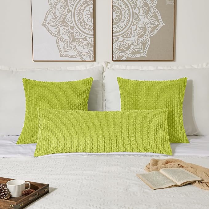 Kevin Textile Soft Corduroy 14"x36" Lumbar Pillow Cover 1 Pack, Xmas Green | Boho Stripe Plush Corduroy Decorative Oblong Cushion Cover Modern Farmhouse Home Decor for Sofa Couch Bed Chair