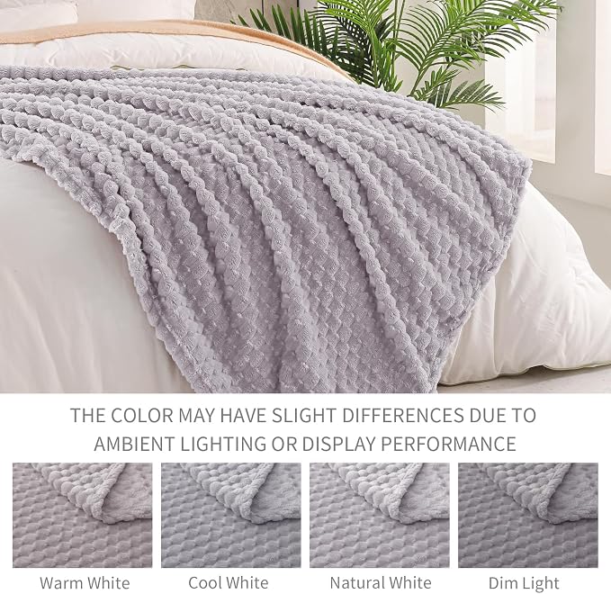 Exclusivo Mezcla 3D Fleece Twin Size Blanket for Bed, Light Grey | Extra Soft Fuzzy Plush Lightweight Bed Blankets, Cozy Fluffy Decorative Blankets for All Seasons, 90x66 Inches