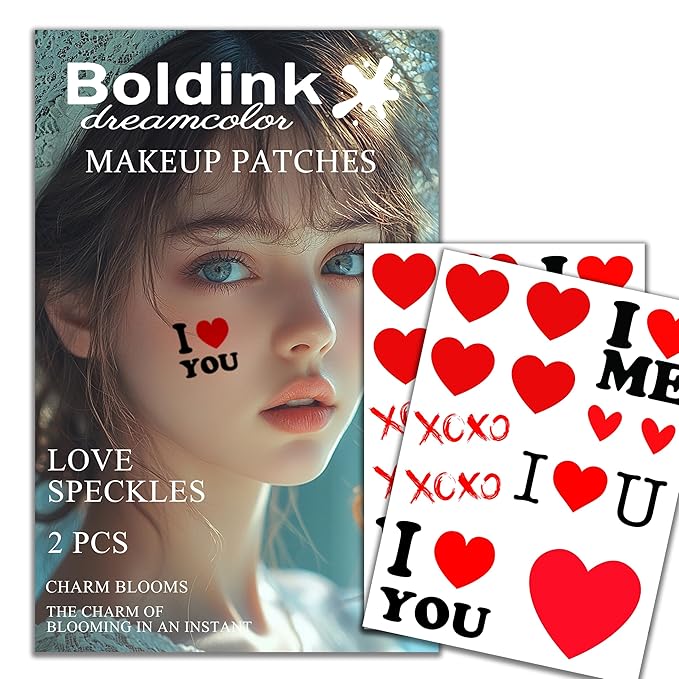 2pcs Makeup Stickers,Waterproof Face Love Heart Temporary Tattoo Stickers,Masquerade Stickers,Wedding Face Makeup Stickers for Women.