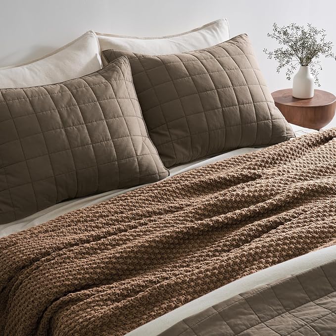 EVERGRACEHOME Chunky Chenille Knit Throw Blanket, 90 x 90, Camel Brown | Sculpted Moss Stitch, Chic Modern Farmhouse, All-Season Warmth, OEKO-TEX® Certified, Oversized Queen for Couch, Bed, Sofa