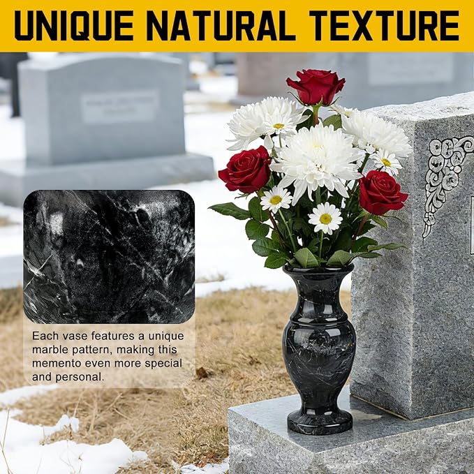 Heavy Duty Natural Marble Cemetery Vase for Grave Site – Solid Stone Headstone Planter for Real & Artificial Flowers, Memorial Tombstone Decor for Outdoor Use