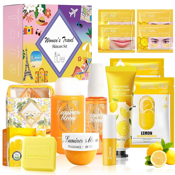 12 Pcs Self Care Kit, Complete Travel Skincare Set for Women Hydration | Includes Body Lotion, Hand Cream, Lip Balm, Eye Mask, Face Mask, Soap, Shower Gel Fragrance Spray, Birthdays Bridal Showers