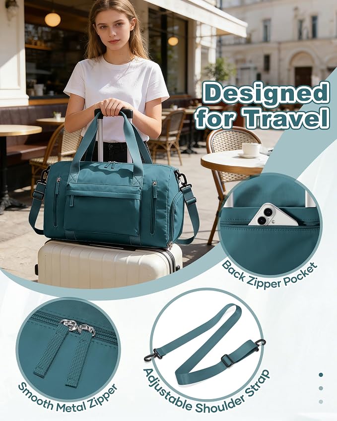 Gym Bag for Women,Travel Duffel Bag with Shoes Compartment Personal Item Carry On Overnight Bag for Mens Weekender Bag Training Handbag Sports Gym Tote Bag Yoga Bag Peacock Blue