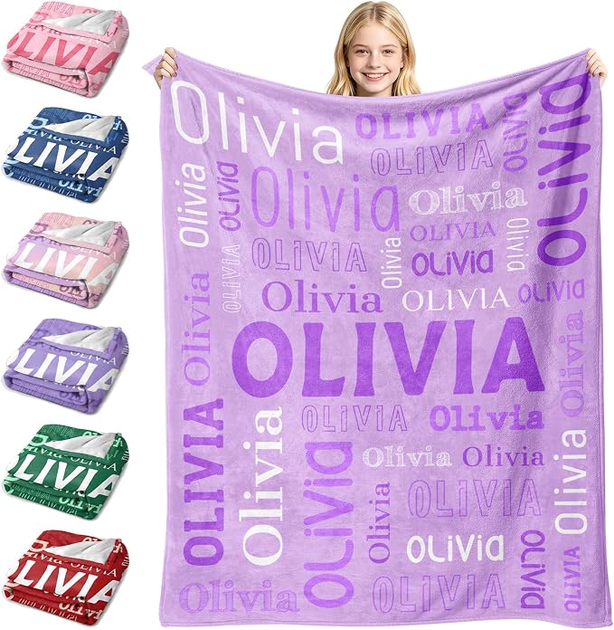 Custom Blanket with Name, Personalized Name Blankets for Teen Girls Boys Kids Baby, Customized Flannel Throw Blanket Gifts for Christmas Birthday - Printed in USA