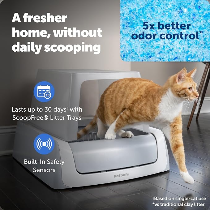 PetSafe ScoopFree Crystal Pro Legacy Self-Cleaning Litter Box, Front-Entry | Hands-Free Automatic Cleaning, Advanced Odor Control, Health Counter Display, Includes 1 Disposable Crystal Litter Tray