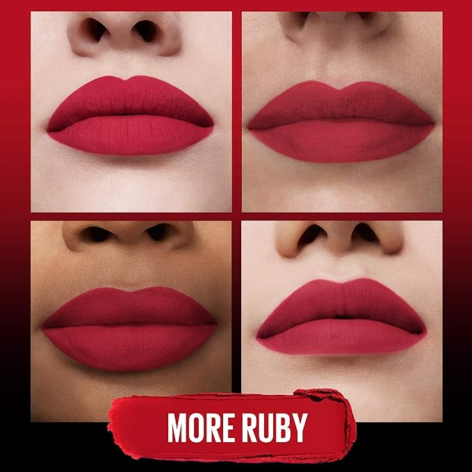 Maybelline Color Sensational Ultimatte Matte Lipstick, Non-Drying, Intense Color Pigment, More Ruby, Ruby Red, 1 Count